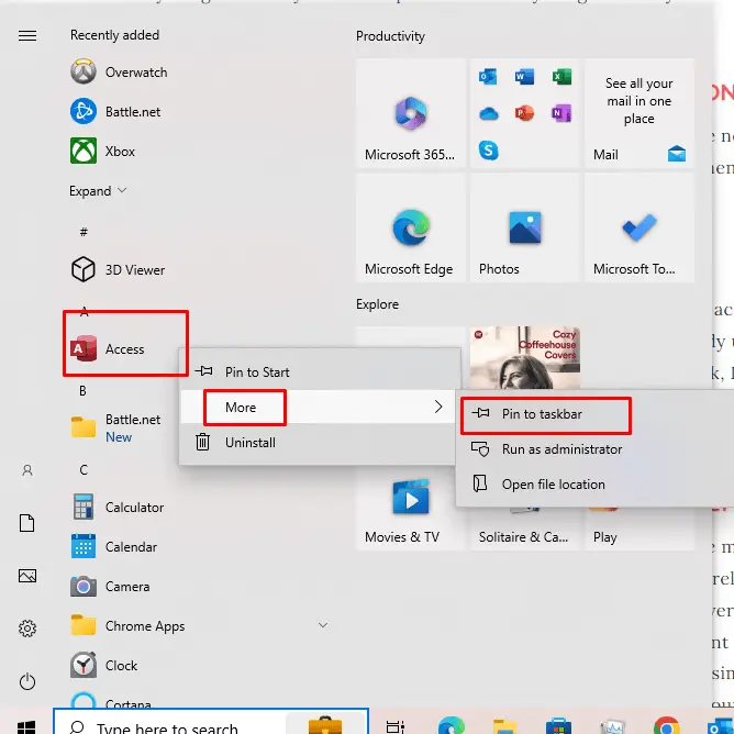 Pin tasks to taskbar to remove desktop clutter
